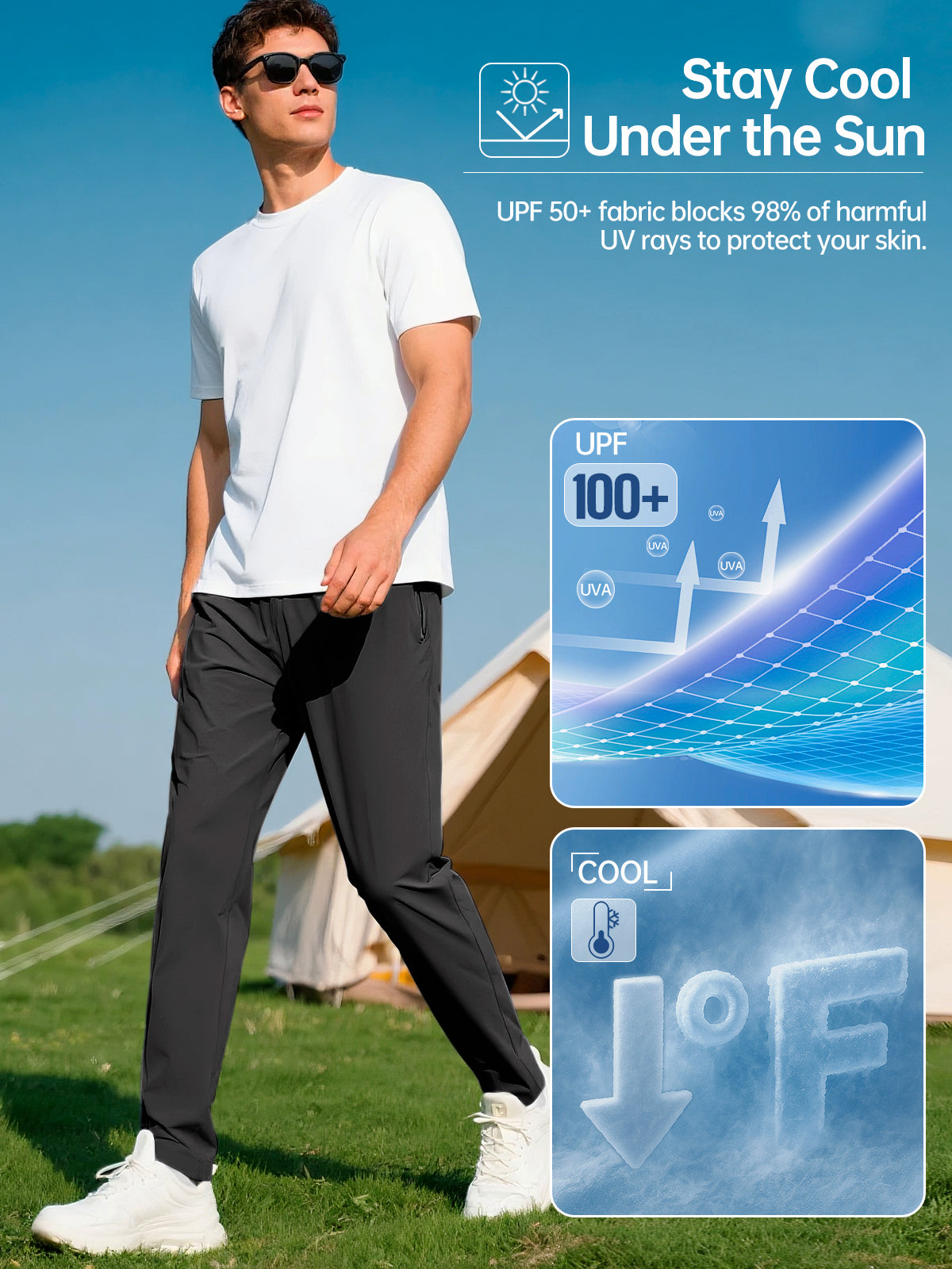 FREE SOLDIER Men's Elastic Waist Lightweight Water Resistant Quick-Dry Hiking Outdoor Sweatpants Pants