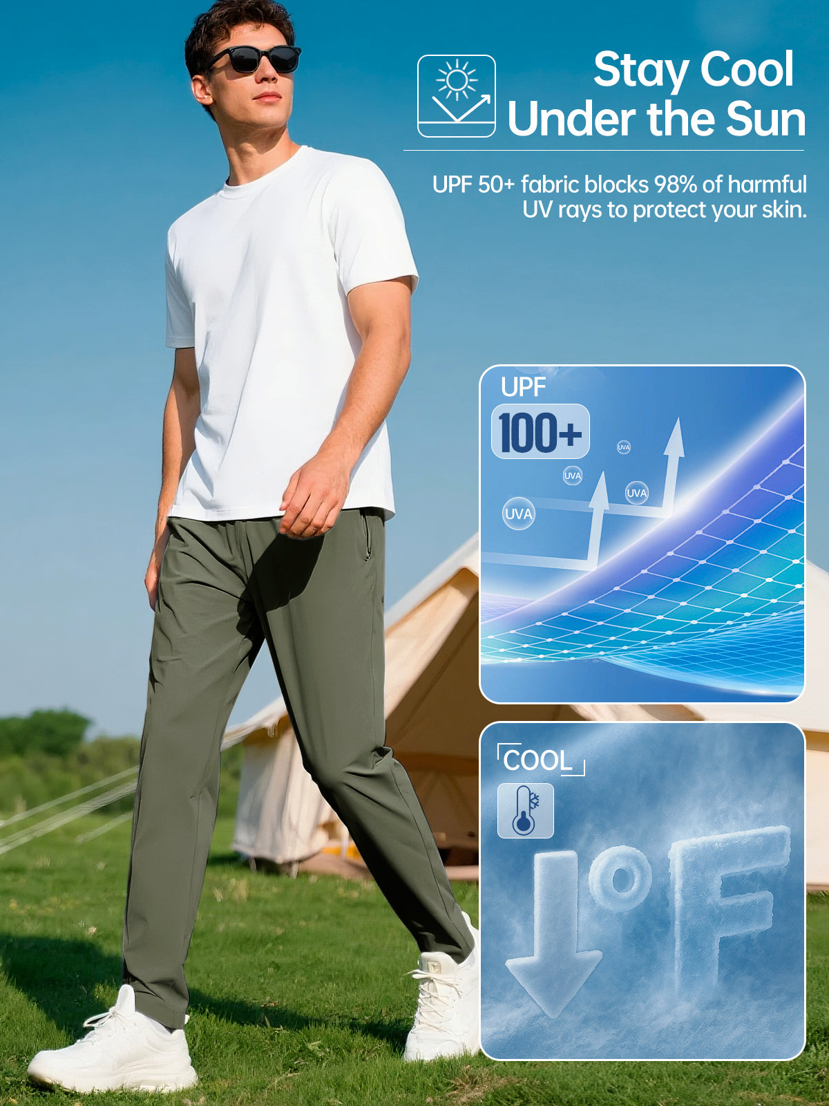 FREE SOLDIER Men's Elastic Waist Lightweight Water Resistant Quick-Dry Hiking Outdoor Sweatpants Pants