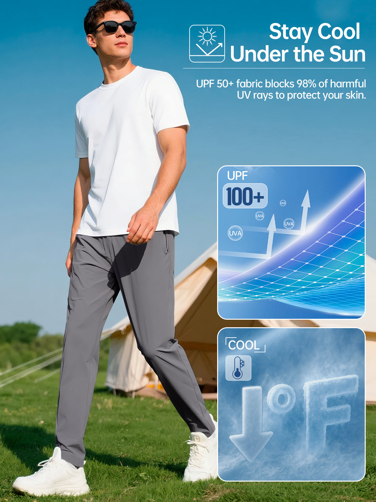 FREE SOLDIER Men's Elastic Waist Lightweight Water Resistant Quick-Dry Hiking Outdoor Sweatpants Pants