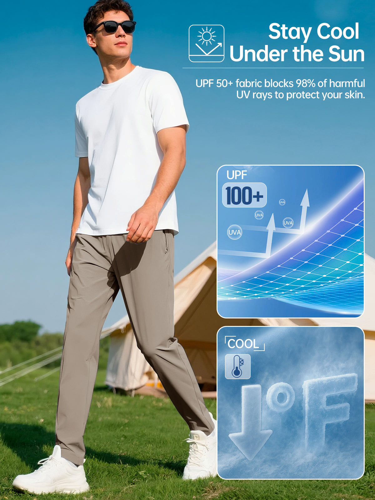 FREE SOLDIER Men's Elastic Waist Lightweight Water Resistant Quick-Dry Hiking Outdoor Sweatpants Pants