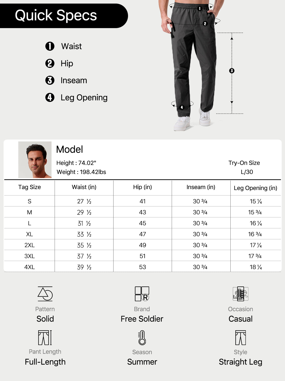 FREE SOLDIER Men's Elastic Waist Lightweight Water Resistant Quick-Dry Hiking Outdoor Sweatpants Pants