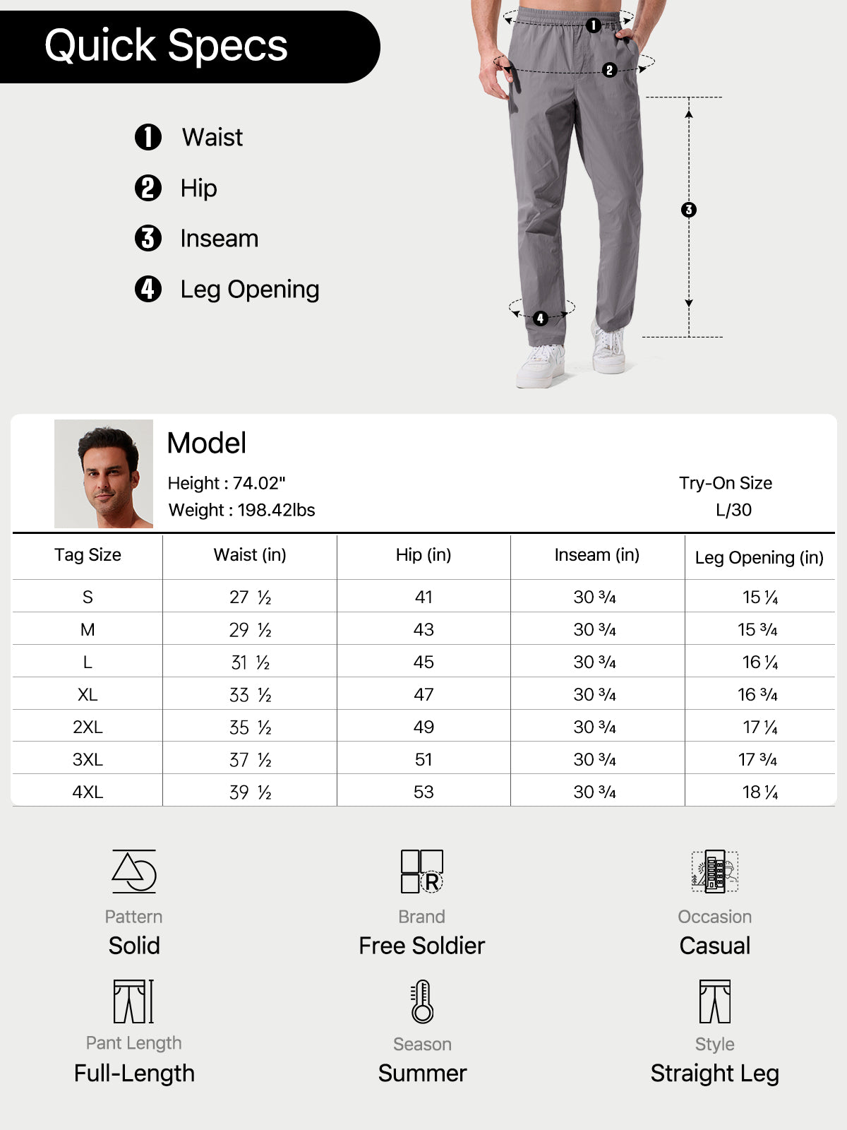 FREE SOLDIER Men's Elastic Waist Lightweight Water Resistant Quick-Dry Hiking Outdoor Sweatpants Pants