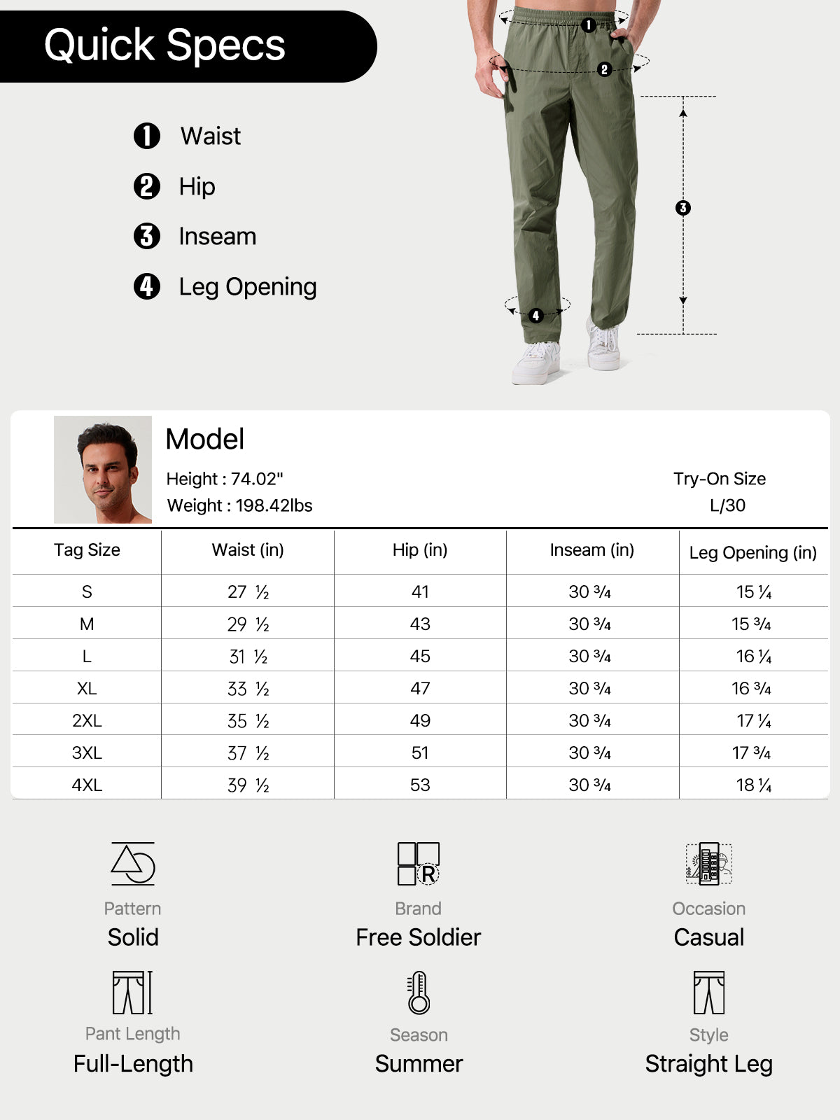 FREE SOLDIER Men's Elastic Waist Lightweight Water Resistant Quick-Dry Hiking Outdoor Sweatpants Pants