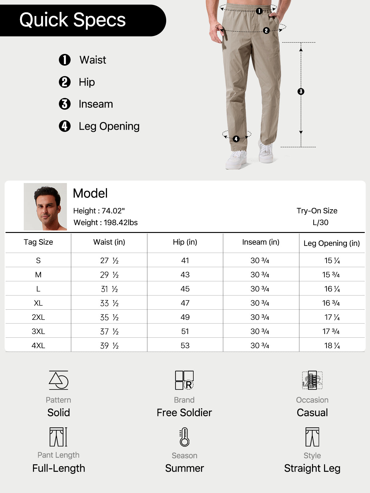 FREE SOLDIER Men's Elastic Waist Lightweight Water Resistant Quick-Dry Hiking Outdoor Sweatpants Pants