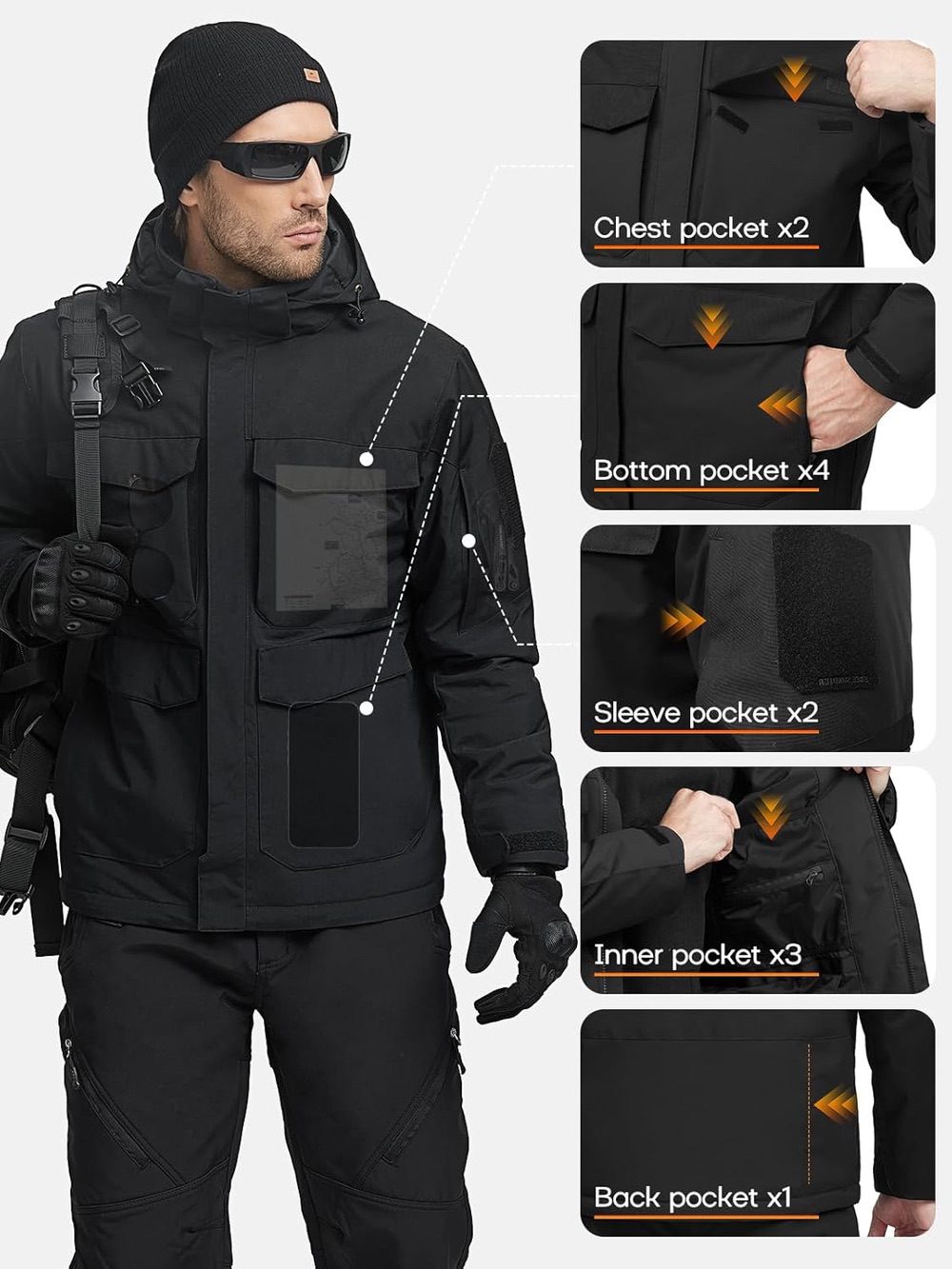 SHARP Men's Warm & Waterproof Ski Winter Jacket w/  Multi Pockets & Detachable Hood