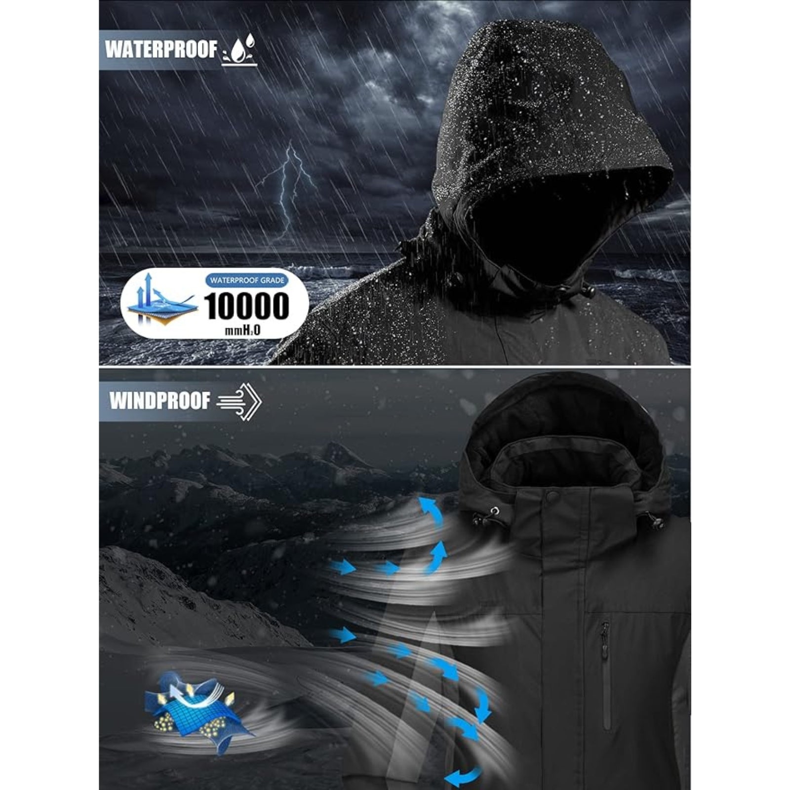 WHALE Men's Waterproof Warm Fleece Lined Ski Jacket
