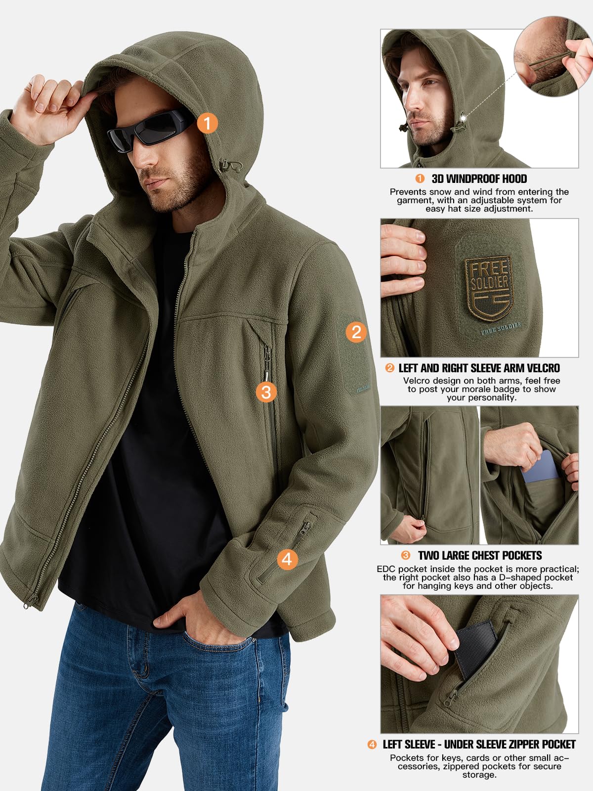 ARES Men's Tactical Fleece Zip-up Hoodie