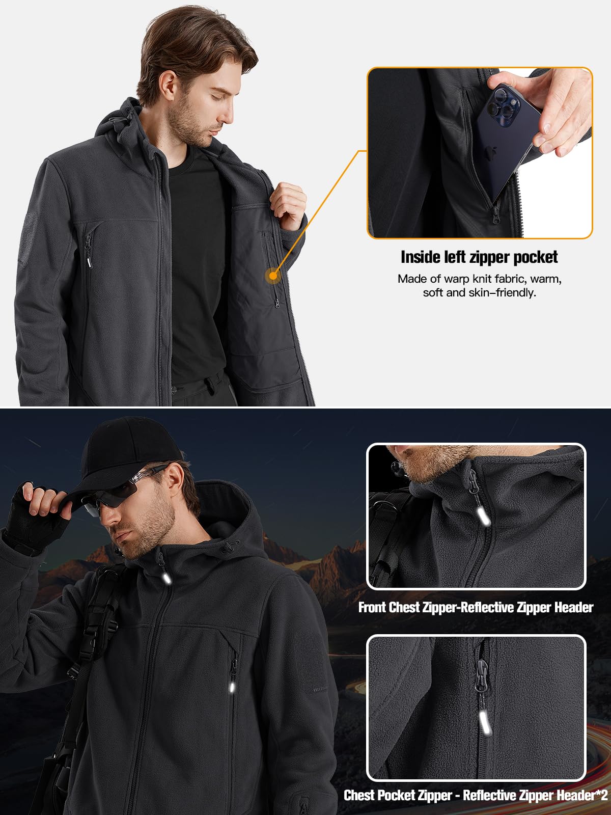 ARES Men's Tactical Fleece Zip-up Hoodie