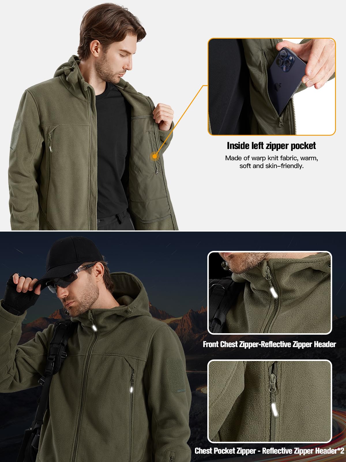 ARES Men's Tactical Fleece Zip-up Hoodie